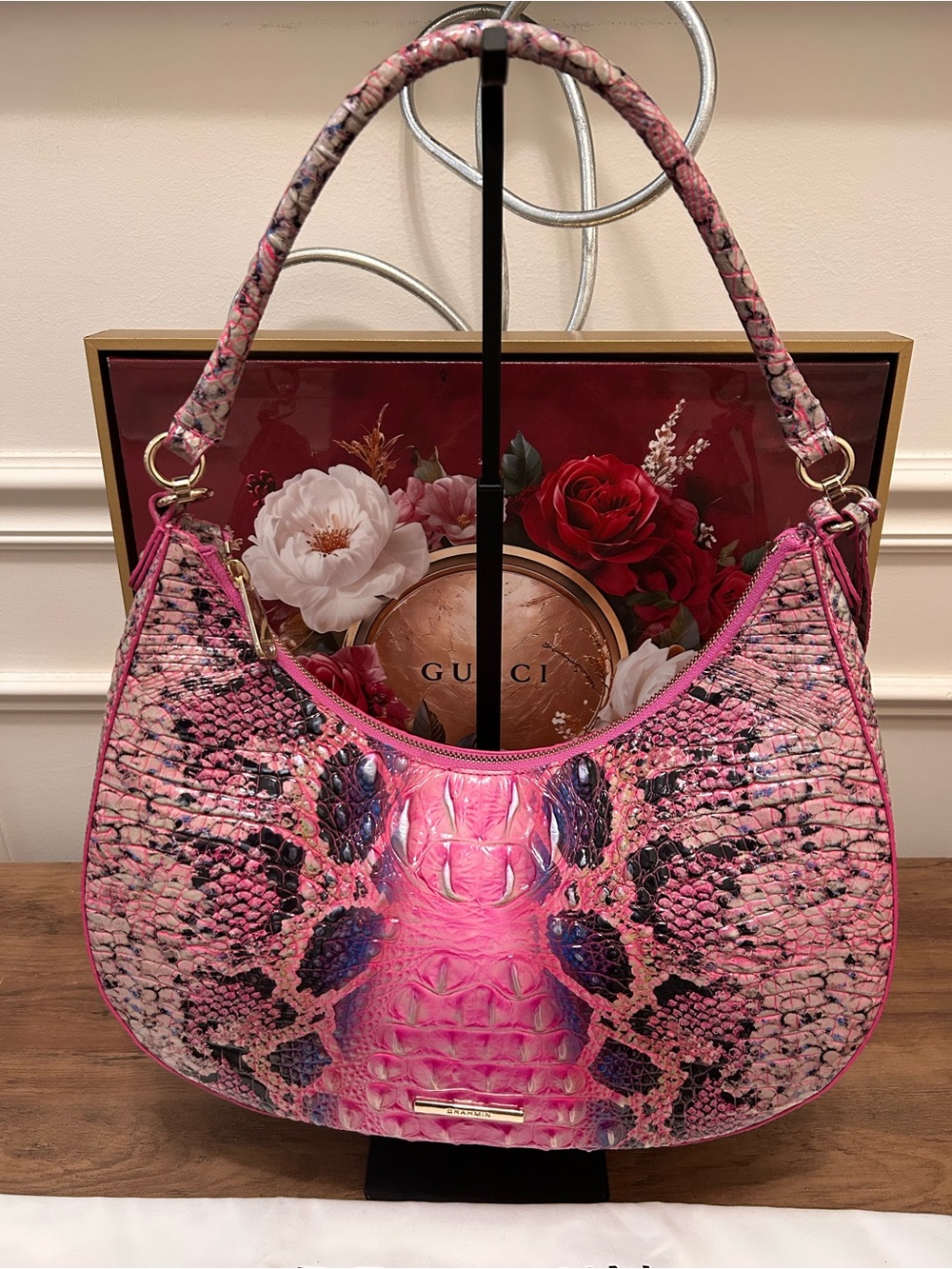 Brahmin Bekka Pink Cobra Shoulder Hobo Bag with Dust Bag - Picture 4 of 15